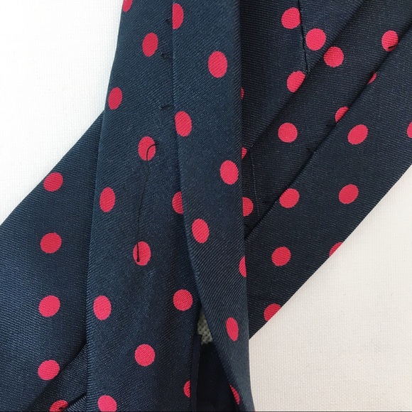 Vintage Burberry Silk Navy Red Polka Dot Tie - Picture 9 of 11